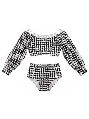 👙NWT Planet Sea Girls Size 6 Houndstooth Long Sleeve Swim Set Made in Brazil